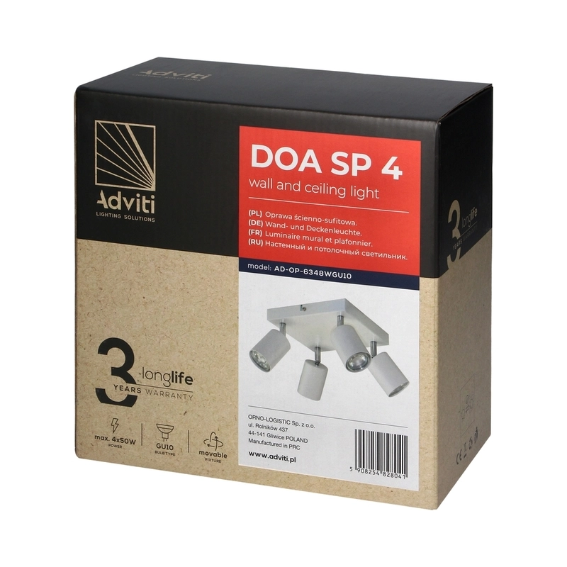 Ceiling and wall light DOA SP 4, GU10, max. 4x50W, IP20, white - Orno AD-OP-6348WGU10