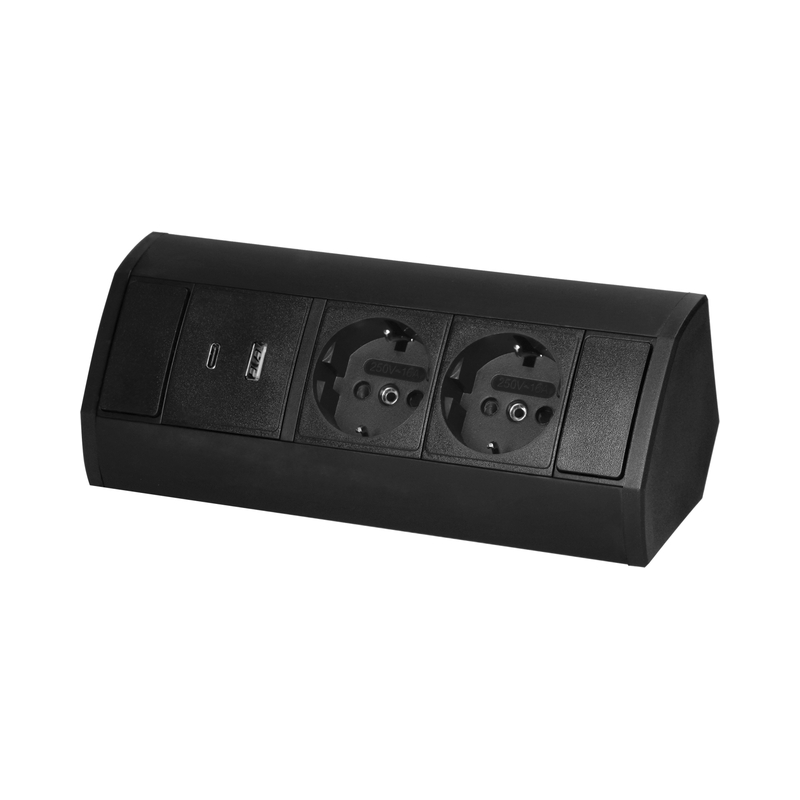 Разклонител за мебел ъглов 2x 2P+E Шуко 2x USB A+C 2.4А с кабел 0.6m Черен - Orno OR-GM-9039(GS)/B