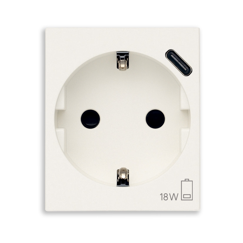 Контакт Шуко 2P+E 16A и USB тип C max 18W 2M White - VIMAR LINEA 30208.USBB