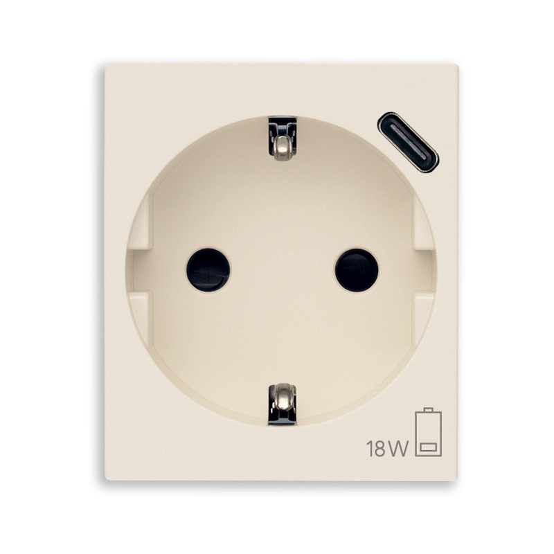 Контакт Шуко 2P+E 16A и USB тип C max 18W 2M Canvas - VIMAR LINEA 30208.USBC