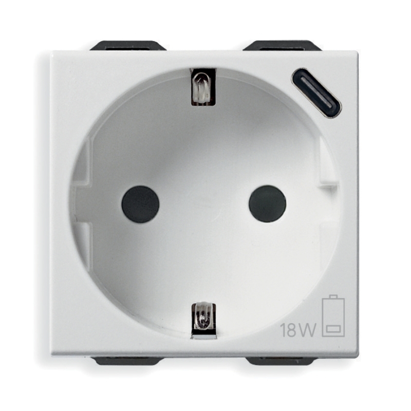 Контакт Шуко 2P+E 16A и USB тип C max 18W 2M Бял - VIMAR Neve Up 09208.USB