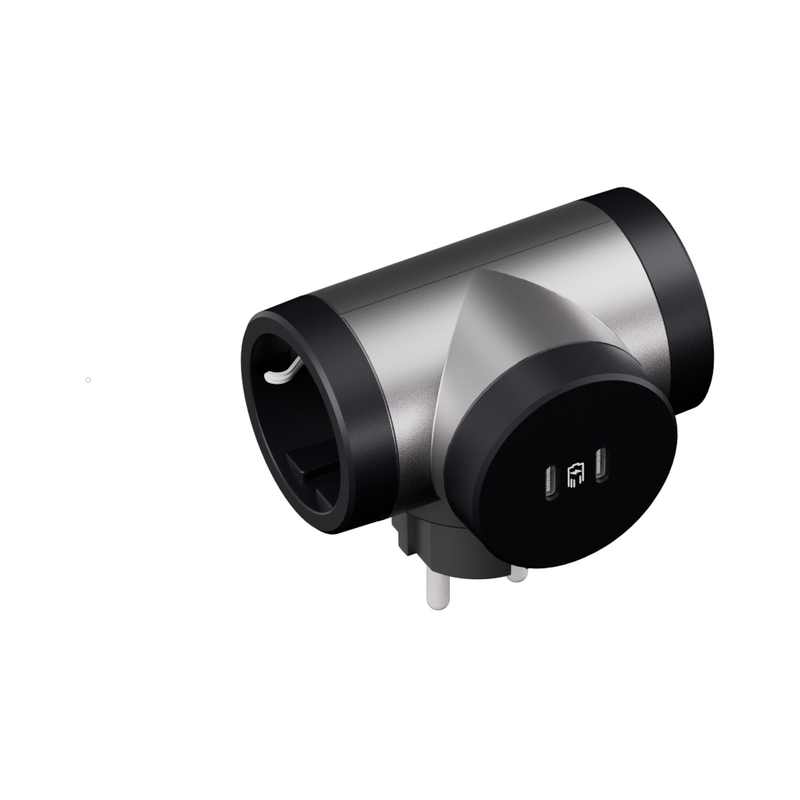Адаптер 2x 2P+E Шуко Т-образен 2x USB тип C 20W Power Delivery въртящ цвят Алуминий/тъмносив Premium - Legrand Premium 694433