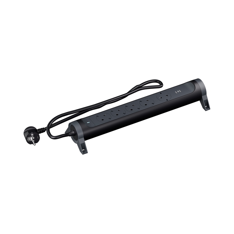 Разклонител 3x 2P+E Шуко и 2x USB тип C 20W Power Delivery с кабел 1.5m цвят Черен/тъмносив Premium - Legrand Premium 694442