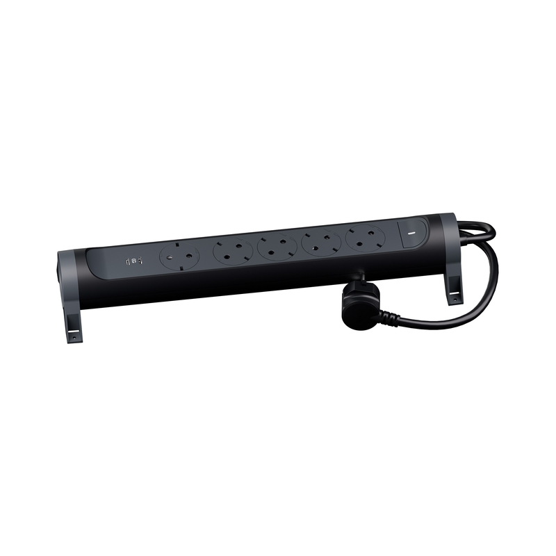 Разклонител 5x 2P+E Шуко и 2x USB тип C 20W Power Delivery с кабел 1.5m цвят Черен/тъмносив Premium - Legrand Premium 694443