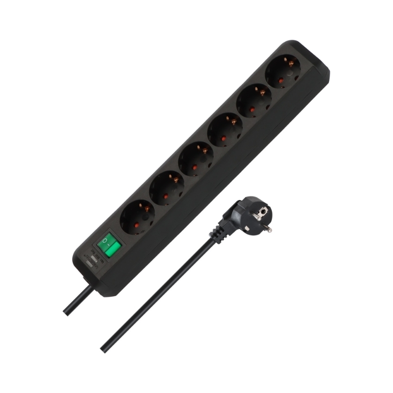 Разклонител 6x 2P+E Eco-line с ключ и кабел 1.5m Черен - Brennenstuhl Eco-line 1159500025