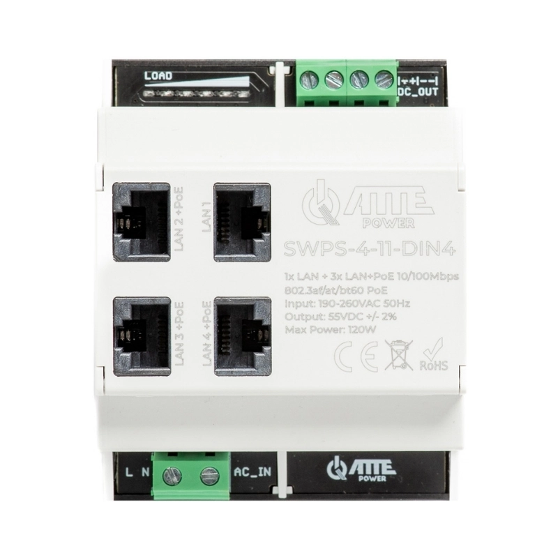 3 PoE порта, 1 UpLink порт - ATTE Power SWPS-4-11-DIN4