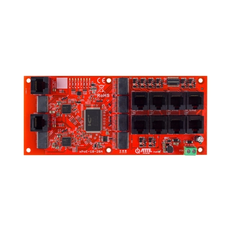 10-портов PoE суич (8xPoE 10/100 Mbps + 2xGigabit Uplink) - ATTE Power xPoE-10-20A-OF