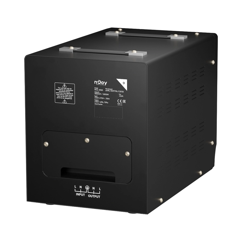 Стабилизатор на напрежение 3000VA/1800W с delay-time функция 3 минути или 10 секунди; 5x клеми за свързване - NJOY Alvis 3000