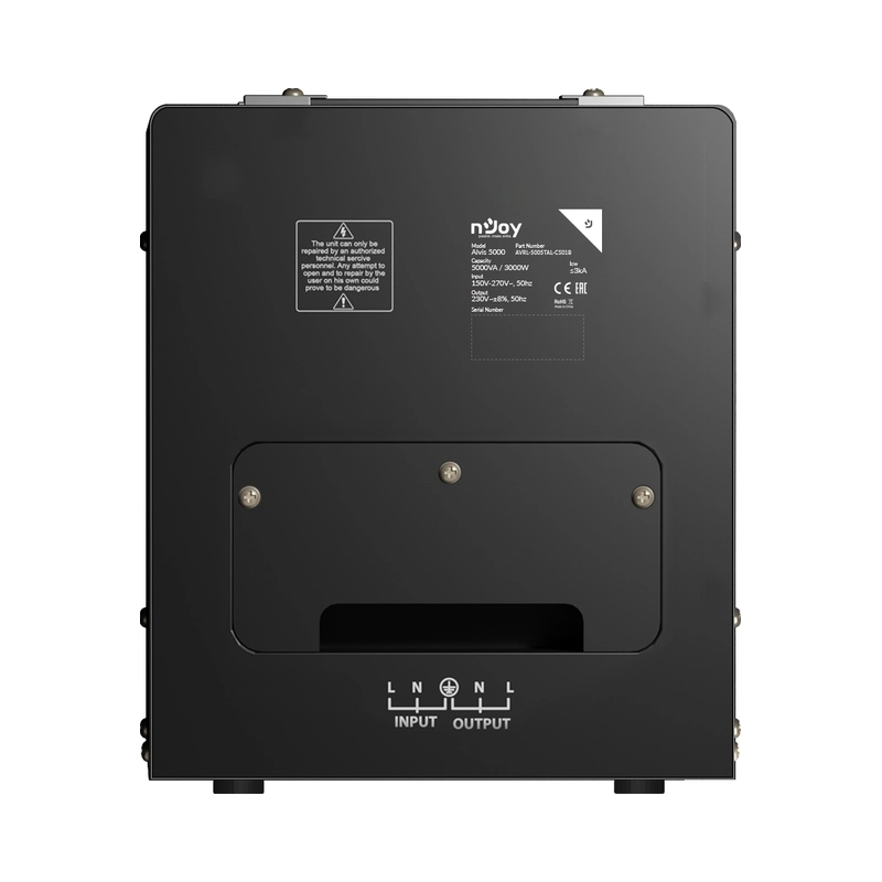 Стабилизатор на напрежение 5000VA/3000W с delay-time функция 3 минути или 10 секунди; 5x клеми за свързване - NJOY Alvis 5000