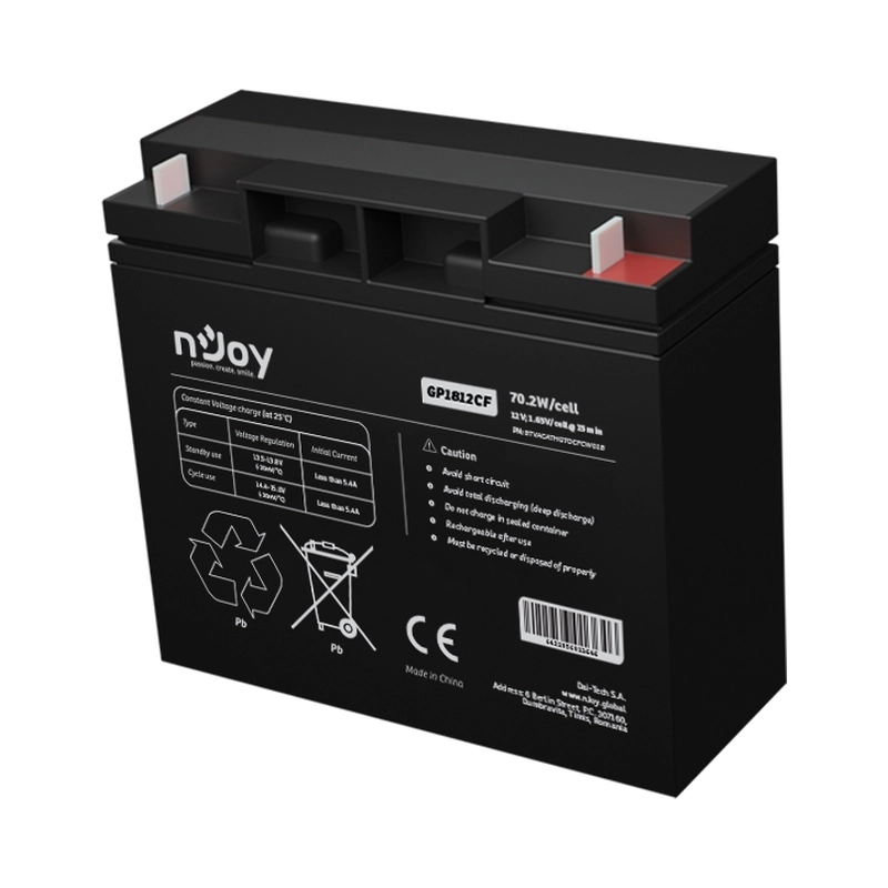 Батерия 12V 70,2W/cell - 18Ah Тип VRLA без поддръжка T3 конектор - NJOY GP1812CF