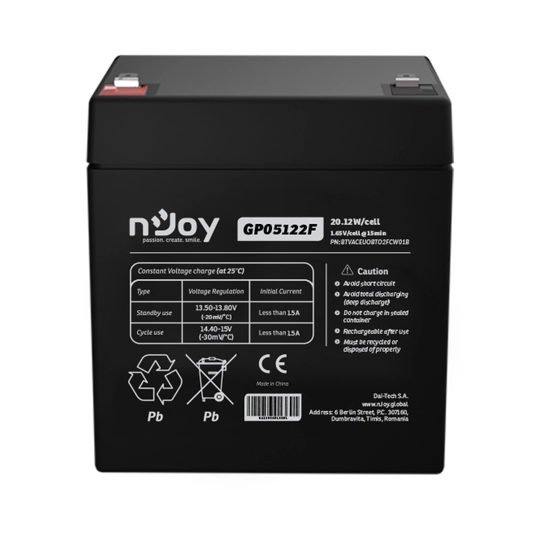 Батерия 12V 2012W/cell - 5Ah Тип VRLA без поддръжка F2(T2) конектор - NJOY GP05122F