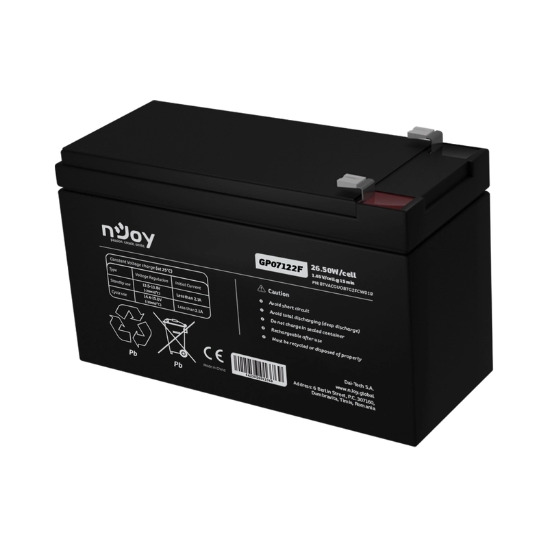 Батерия 12V 265W/cell - 7Ah Тип VRLA без поддръжка F2(T2) конектор - NJOY GP07122F