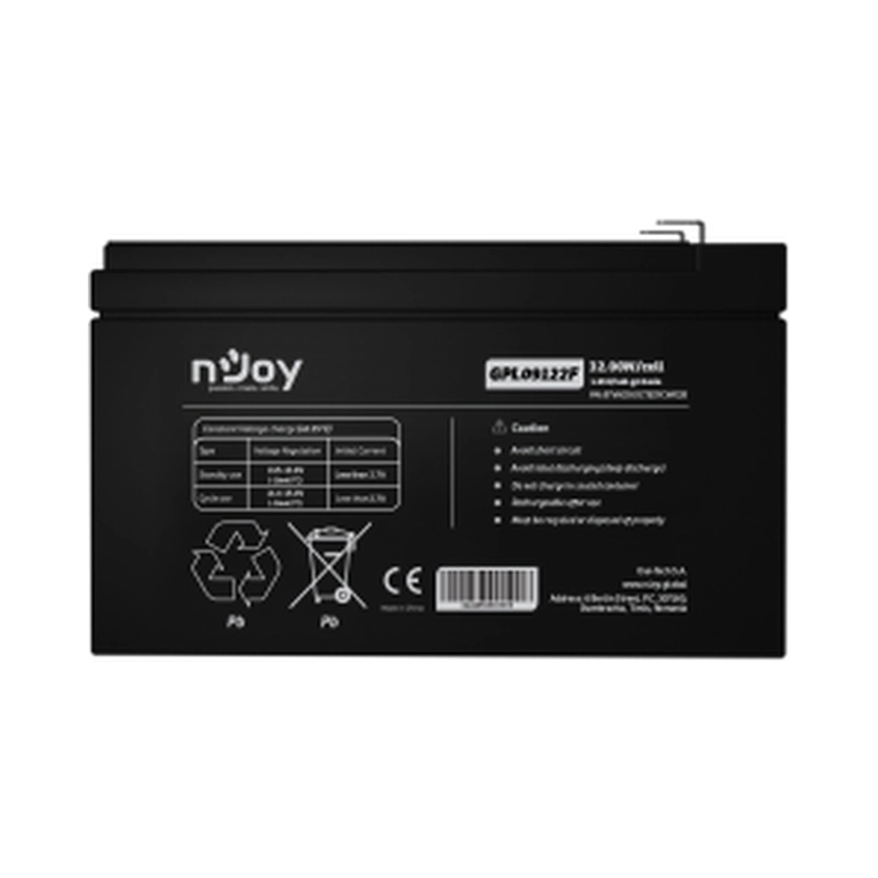 Батерия 12V 32,00 W/cell - 9Ah Тип VRLA без поддръжка F2 конектор Живот до 9 годин - NJOY GPL09122F