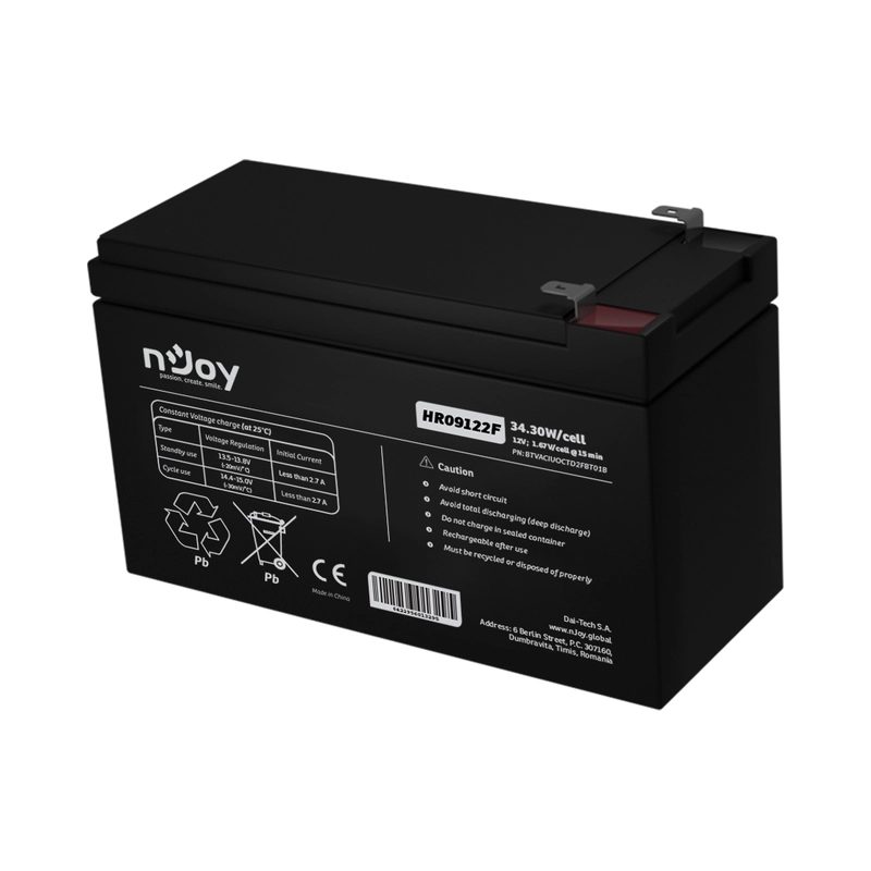Батерия 12V 3430W/cell - 9Ah HR Бързоразрядна F2 конектор Тип VRLA - NJOY HR09122F