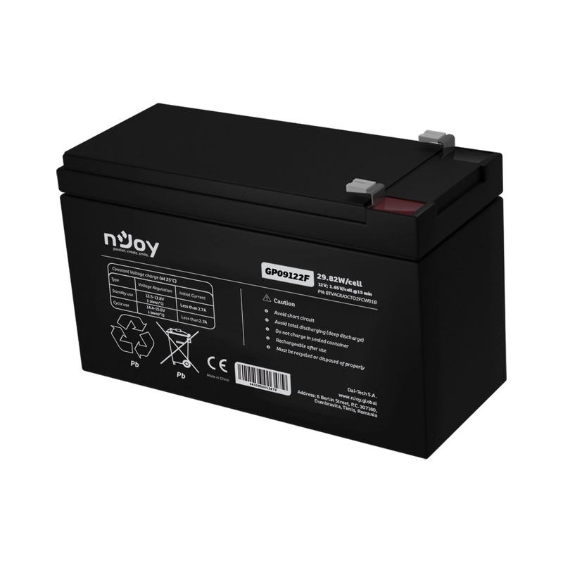 Батерия 12V 2982W/cell - 9Ah Тип VRLA без поддръжка F2 конектор - NJOY GP09122F