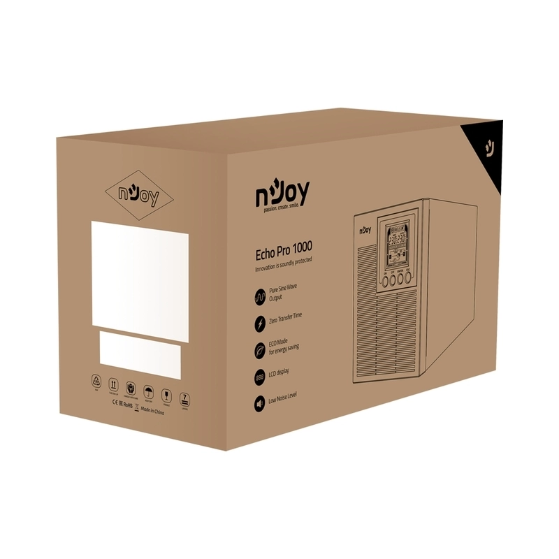 UPS 1000VA/800W, On-Line технология, Tower, двойна конверсия; Микропроцесорно управление,
LCD дисплей, чиста синусоида; - NJOY Echo Pro 1000