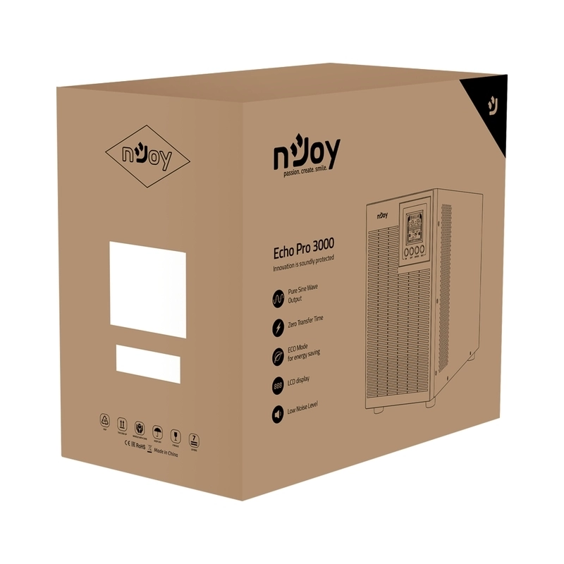 UPS 3000VA/2400W, On-Line technology, Tower, double conversion; Microprocessor control, LCD display, pure sine wave; - NJOY Echo Pro 3000