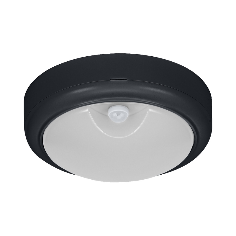 LED Аплик 15W 1200lm 3000K/4000K/6500K IP54 IK06 с PIR сензор, черен - OSRAM BULKHEAD MOTUS ROUND LED689888