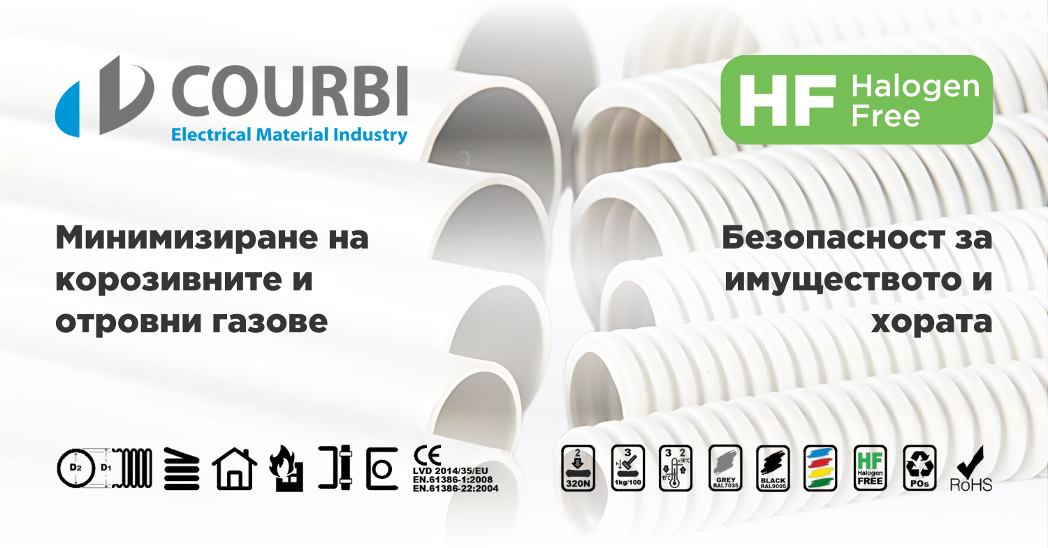 Courbi Halogen Free - Минимизиране на корозивните и отровни газове; безопасност за имуществото и хората